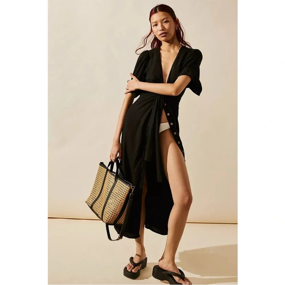 Free People Vintage Summer Midi Dress black XS NEW WITH TAGS NWT